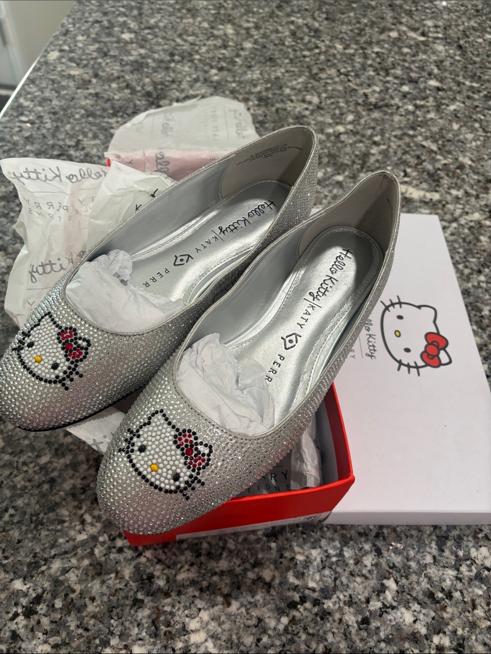 Hello Kitty X Katy Perry Silver Crystal Embellished Ballet Flats